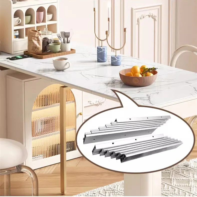 Modern Extendable Dining Table With 4 Marble Leaves and Storage Sideboard Cabinet - Image 4