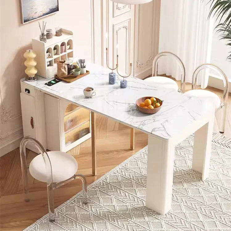 Modern Extendable Dining Table With 4 Marble Leaves and Storage Sideboard Cabinet - Image 5