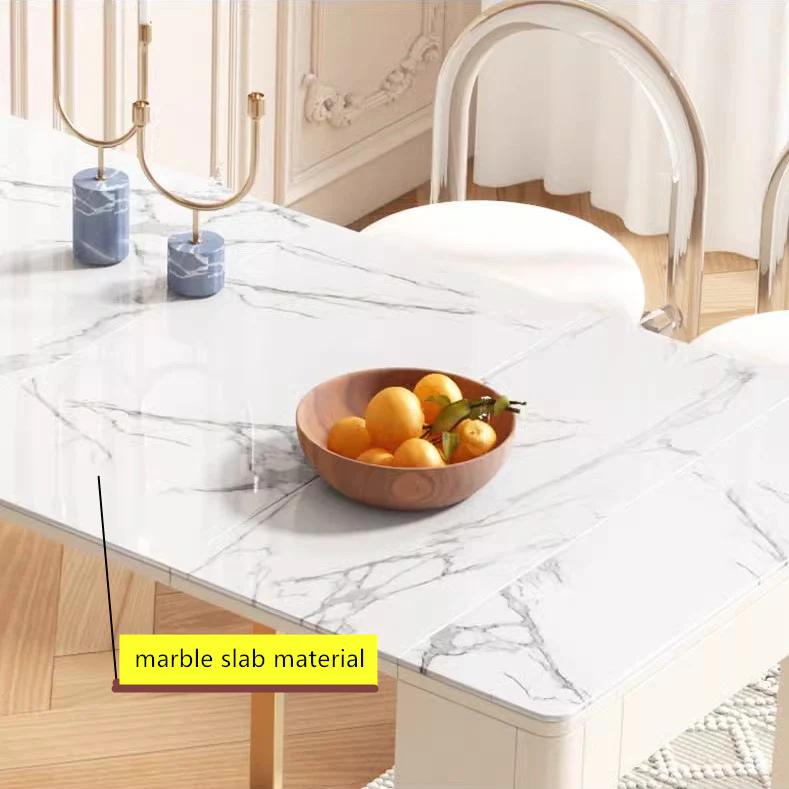 Modern Extendable Dining Table With 4 Marble Leaves and Storage Sideboard Cabinet - Image 6