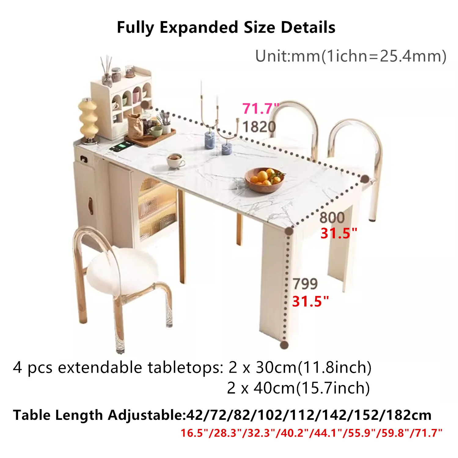 Modern Extendable Dining Table With 4 Marble Leaves and Storage Sideboard Cabinet - Image 9