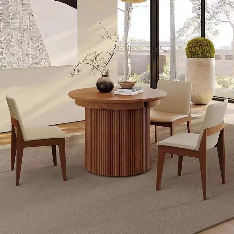 Modern Extendable Round Dining Table with Adjustable Tabletop Leaves - Image 2