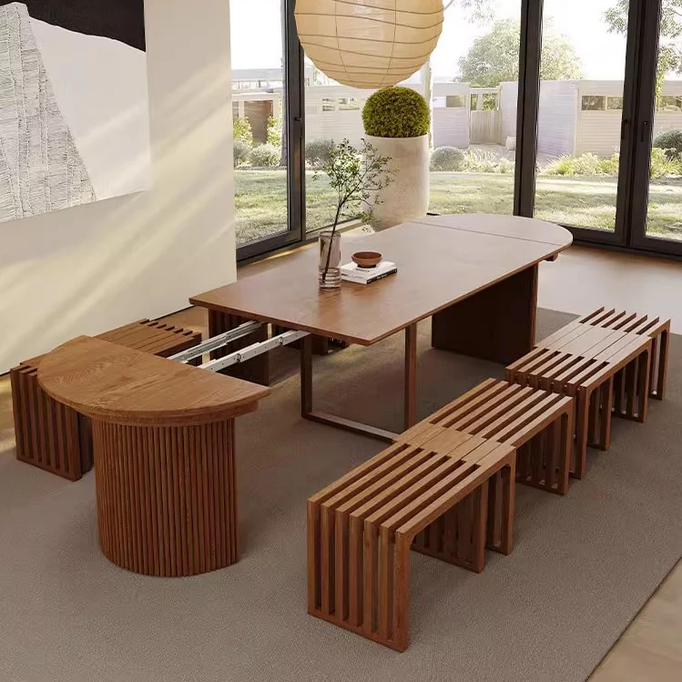 Modern Extendable Round Dining Table with Adjustable Tabletop Leaves - Image 3