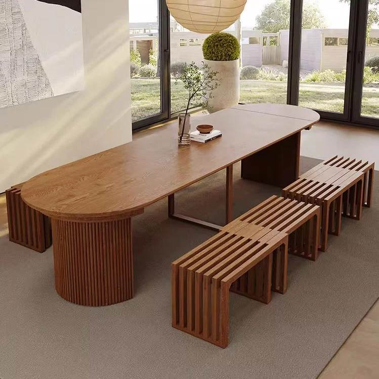 Modern Extendable Round Dining Table with Adjustable Tabletop Leaves - Image 5