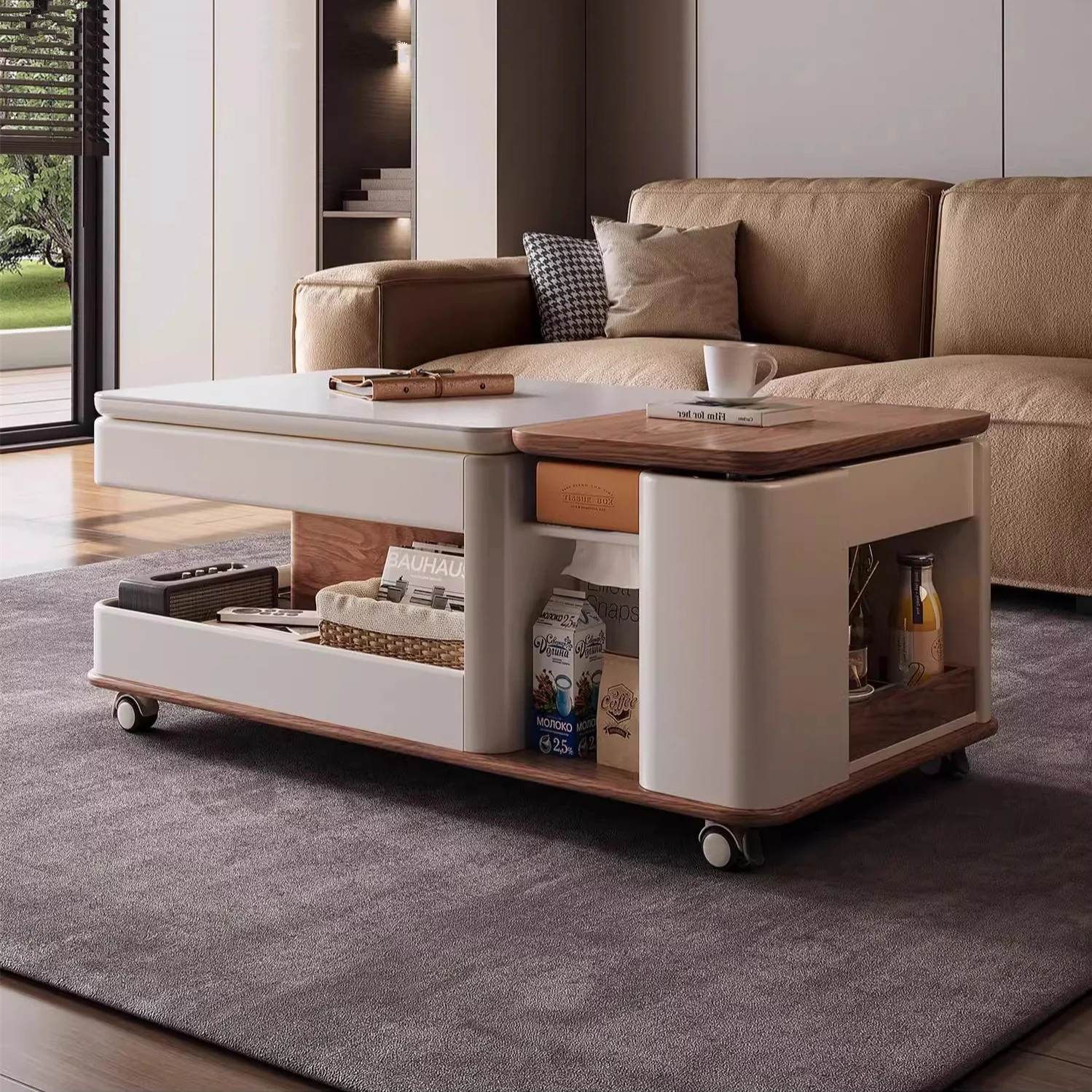 Modern Light Luxury Lifting and Rotating Top Coffee Table - Image 2
