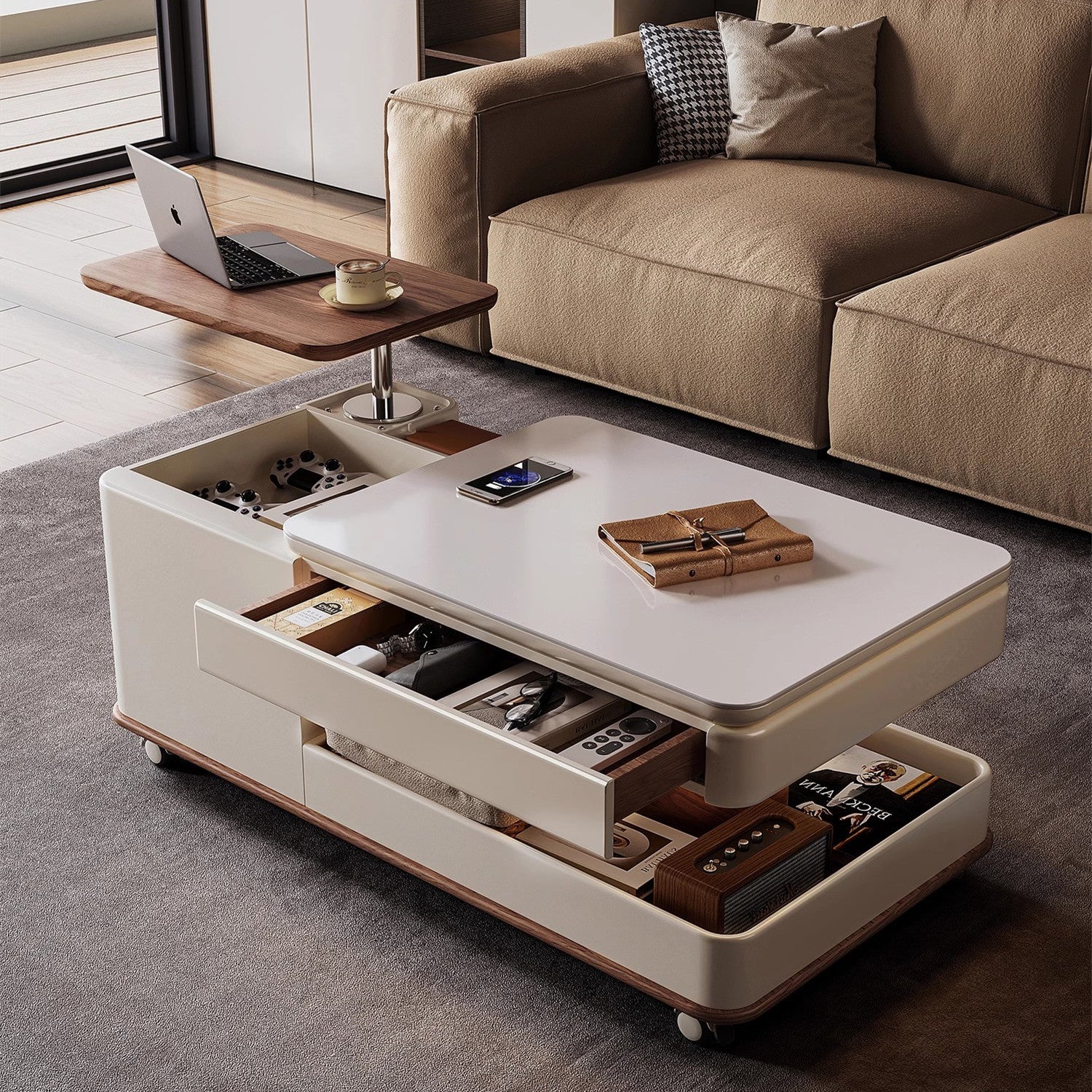 Modern Light Luxury Lifting and Rotating Top Coffee Table - Image 3