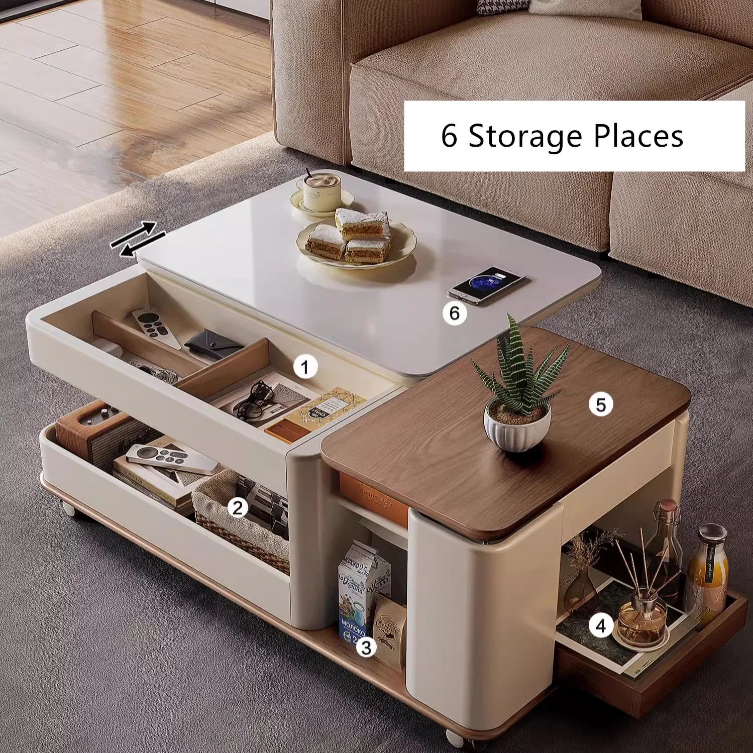 Modern Light Luxury Lifting and Rotating Top Coffee Table - Image 5