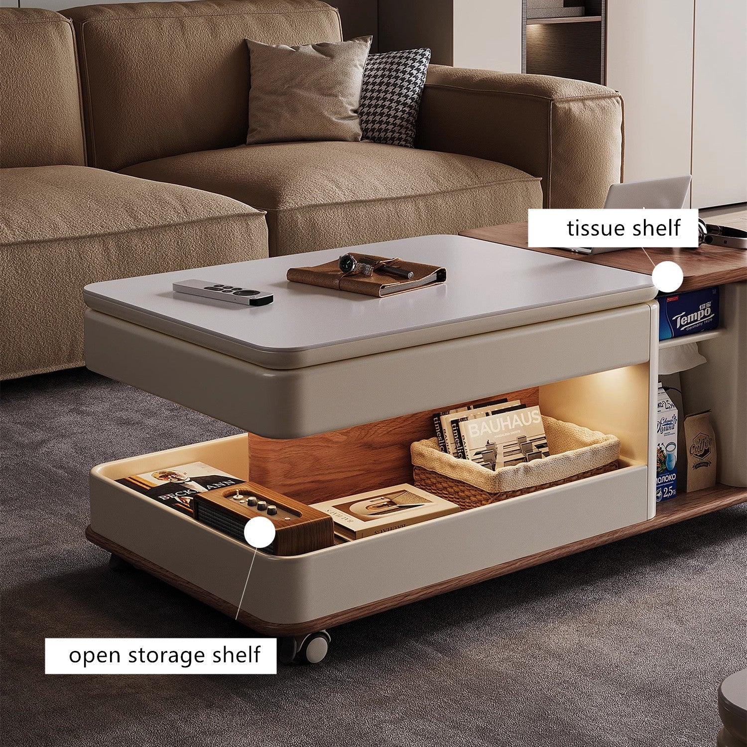 Modern Light Luxury Lifting and Rotating Top Coffee Table - Image 6
