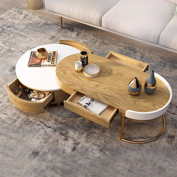 Modern Nordic Light Luxury Round Coffee Table with 4 Storage Drawers - Image 10
