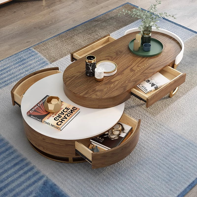 Modern Nordic Light Luxury Round Coffee Table with 4 Storage Drawers - Image 4