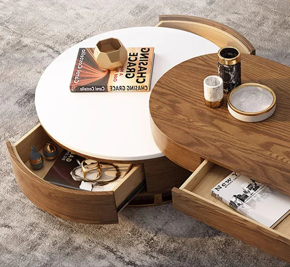 Modern Nordic Light Luxury Round Coffee Table with 4 Storage Drawers - Image 5