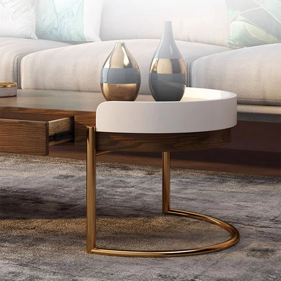 Modern Nordic Light Luxury Round Coffee Table with 4 Storage Drawers - Image 6