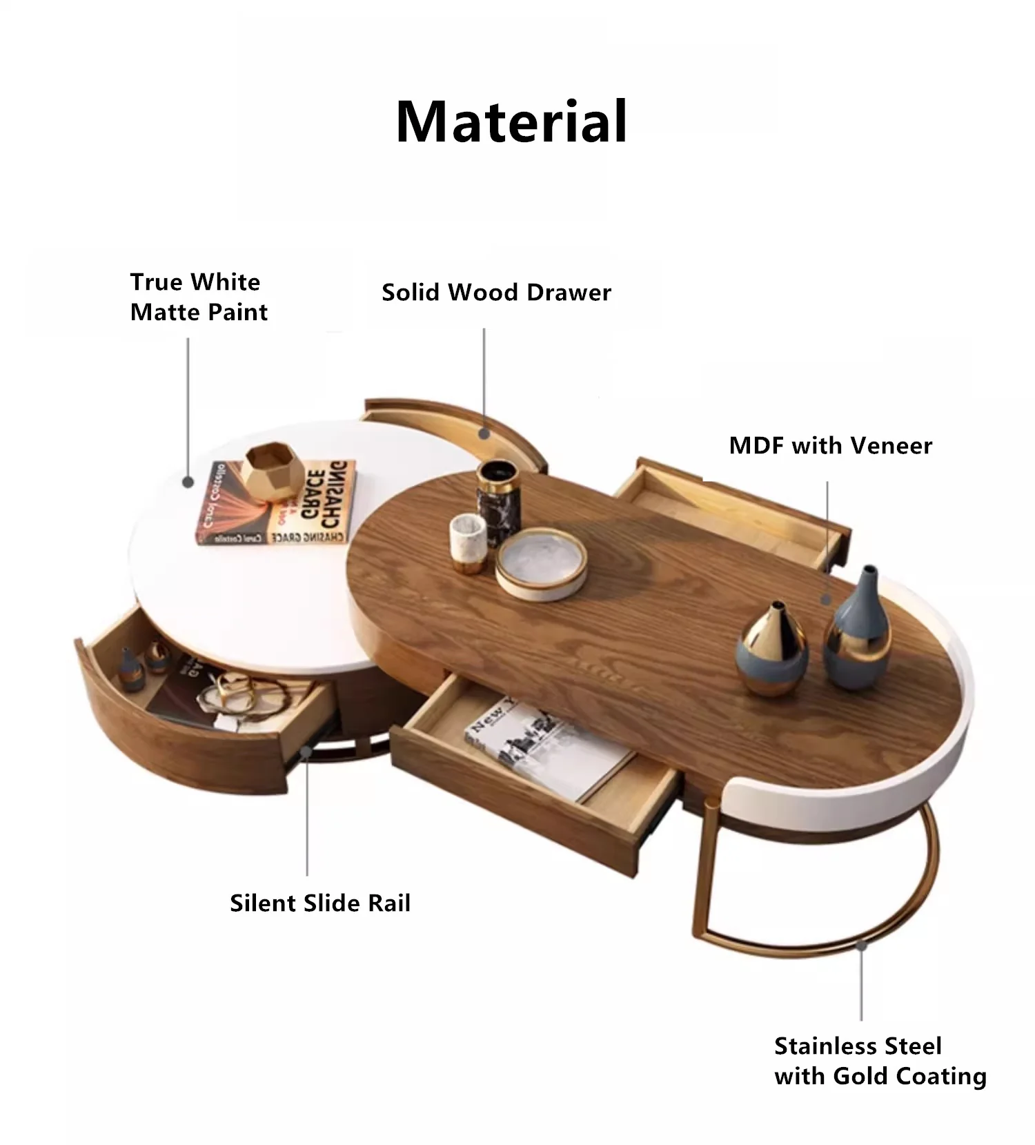 Modern Nordic Light Luxury Round Coffee Table with 4 Storage Drawers - Image 8