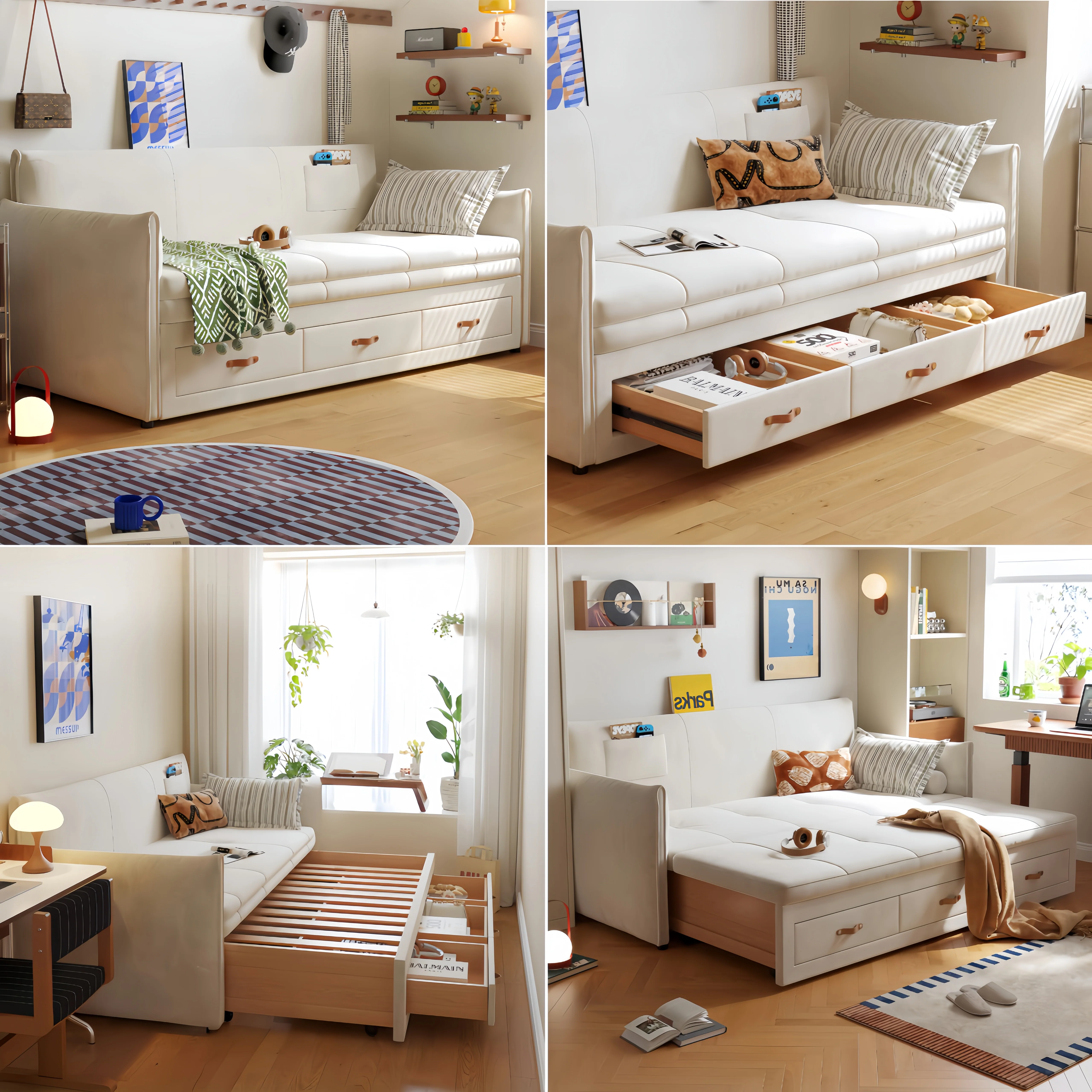 Modern Upholstered Sofa Bed with Underneath Storage Drawers