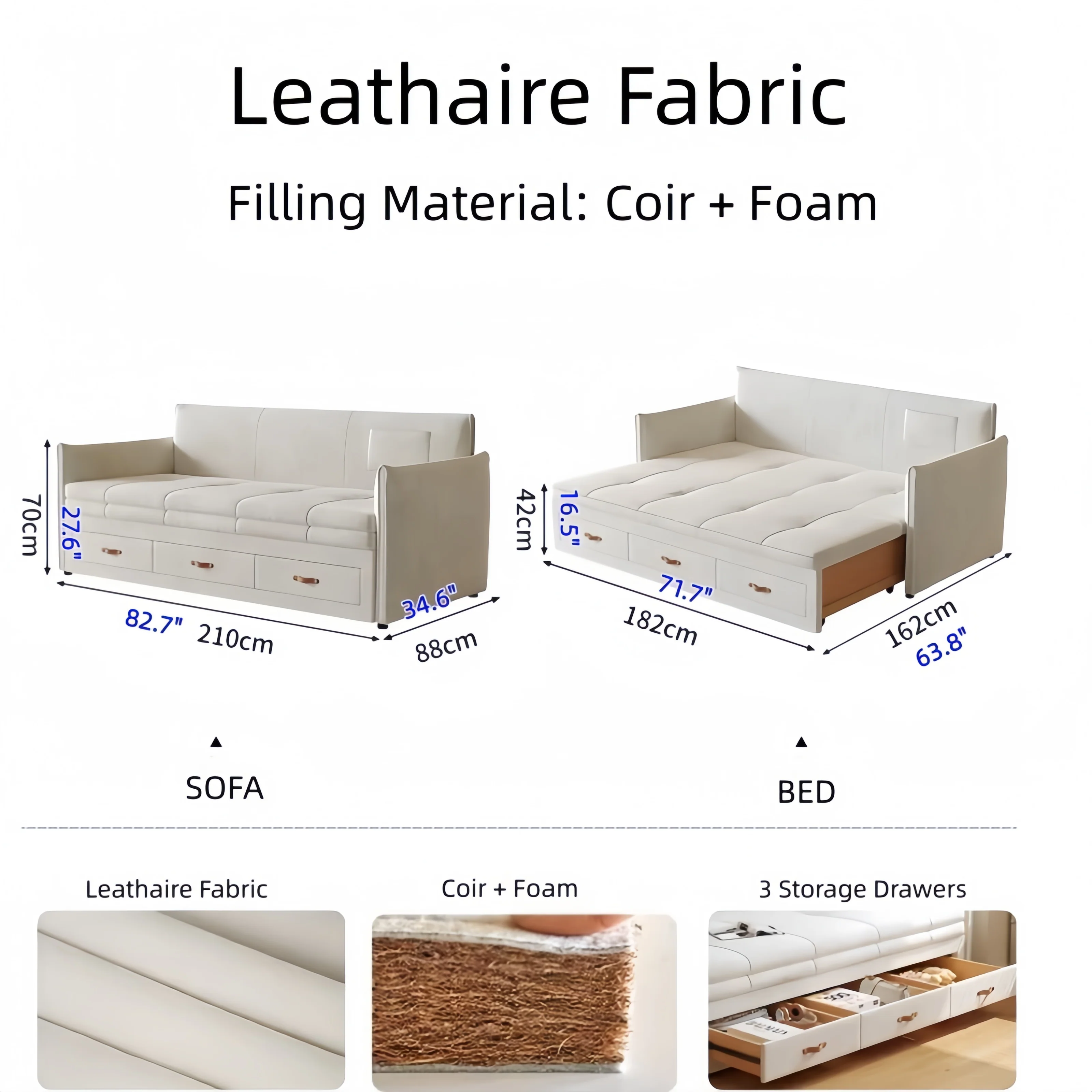 Modern Upholstered Sofa Bed with Underneath Storage Drawers - Image 13