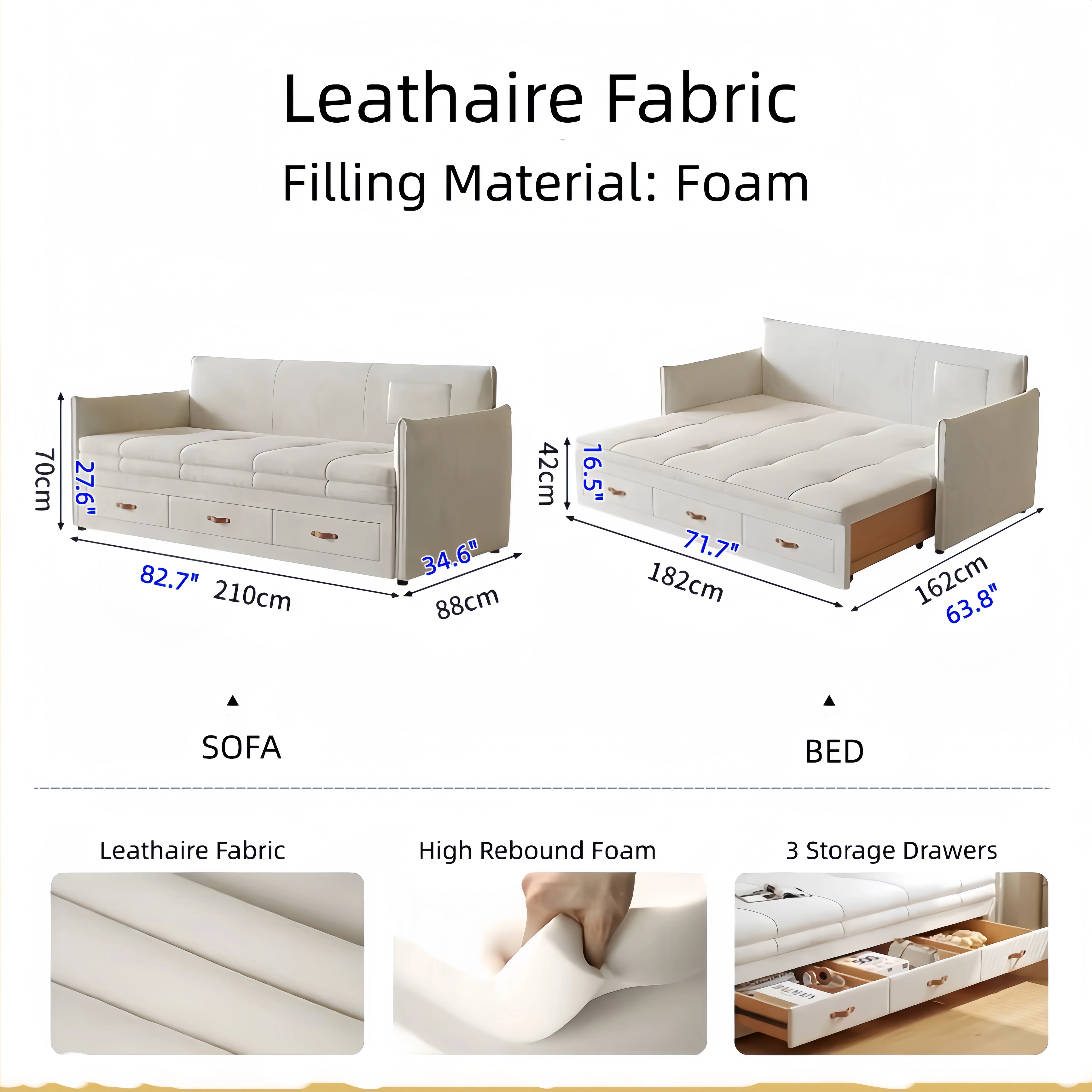 Modern Upholstered Sofa Bed with Underneath Storage Drawers - Image 14
