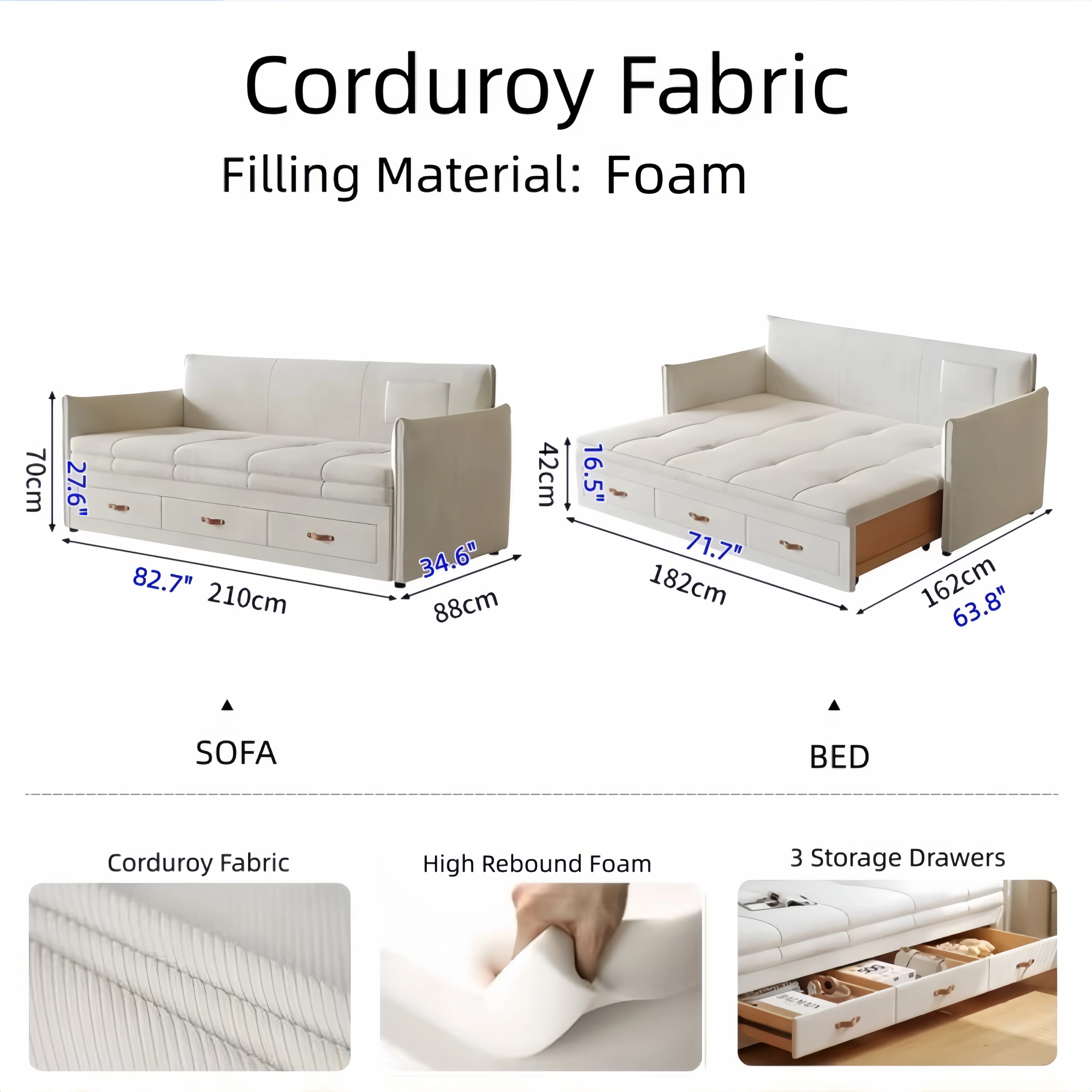 Modern Upholstered Sofa Bed with Underneath Storage Drawers - Image 15