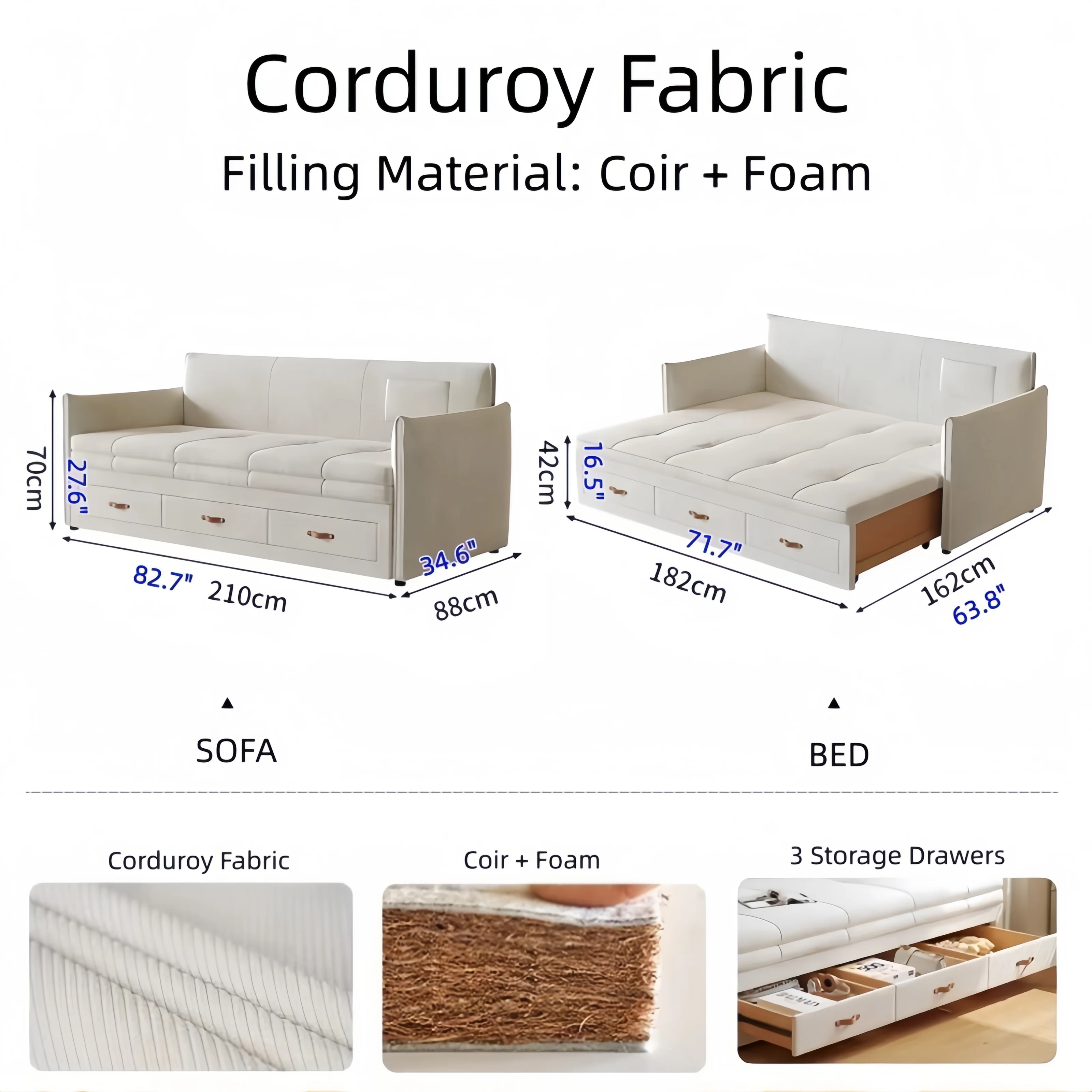 Modern Upholstered Sofa Bed with Underneath Storage Drawers - Image 16