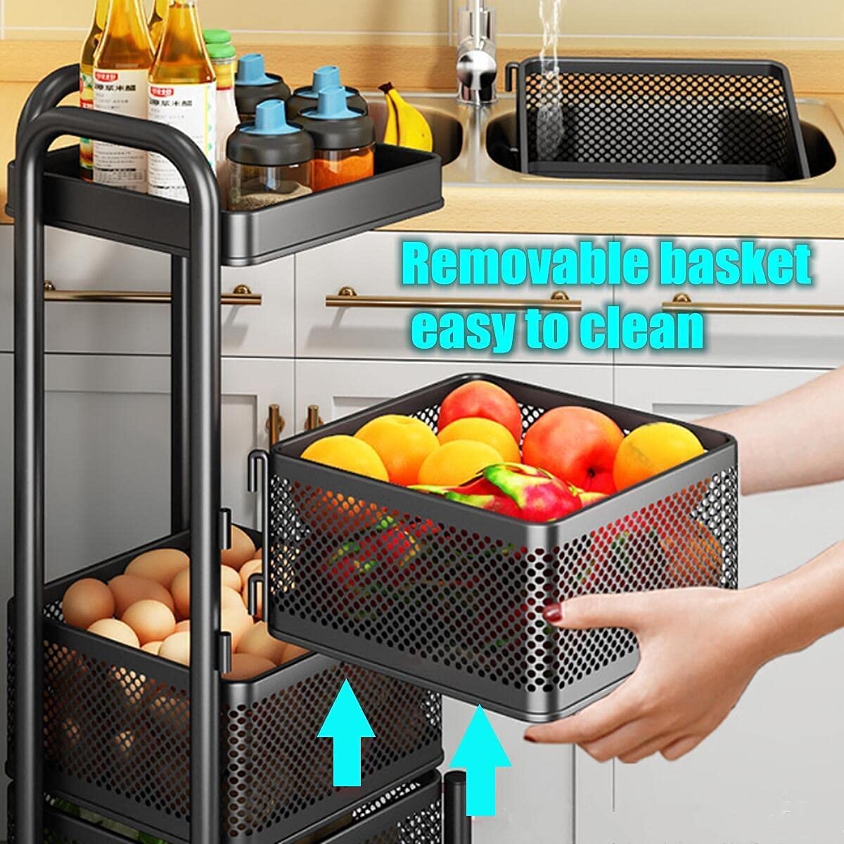 Multi- Layer Rotating Kitchen Storage Rack with Universal Wheels - Image 3
