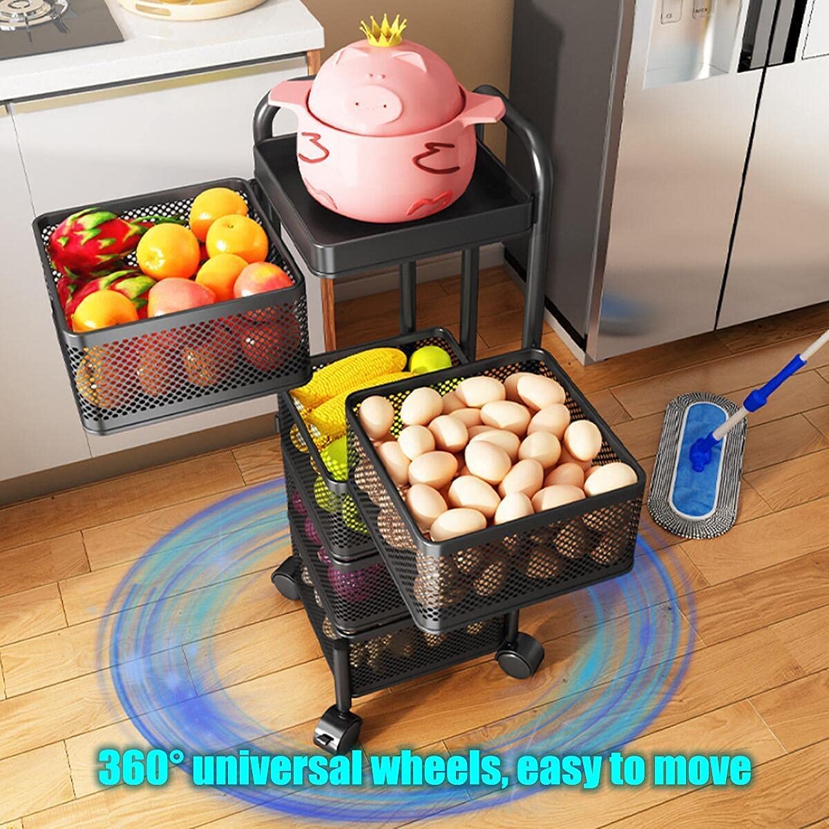 Multi- Layer Rotating Kitchen Storage Rack with Universal Wheels - Image 4