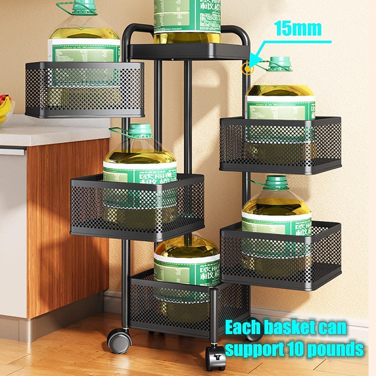 Multi- Layer Rotating Kitchen Storage Rack with Universal Wheels - Image 5