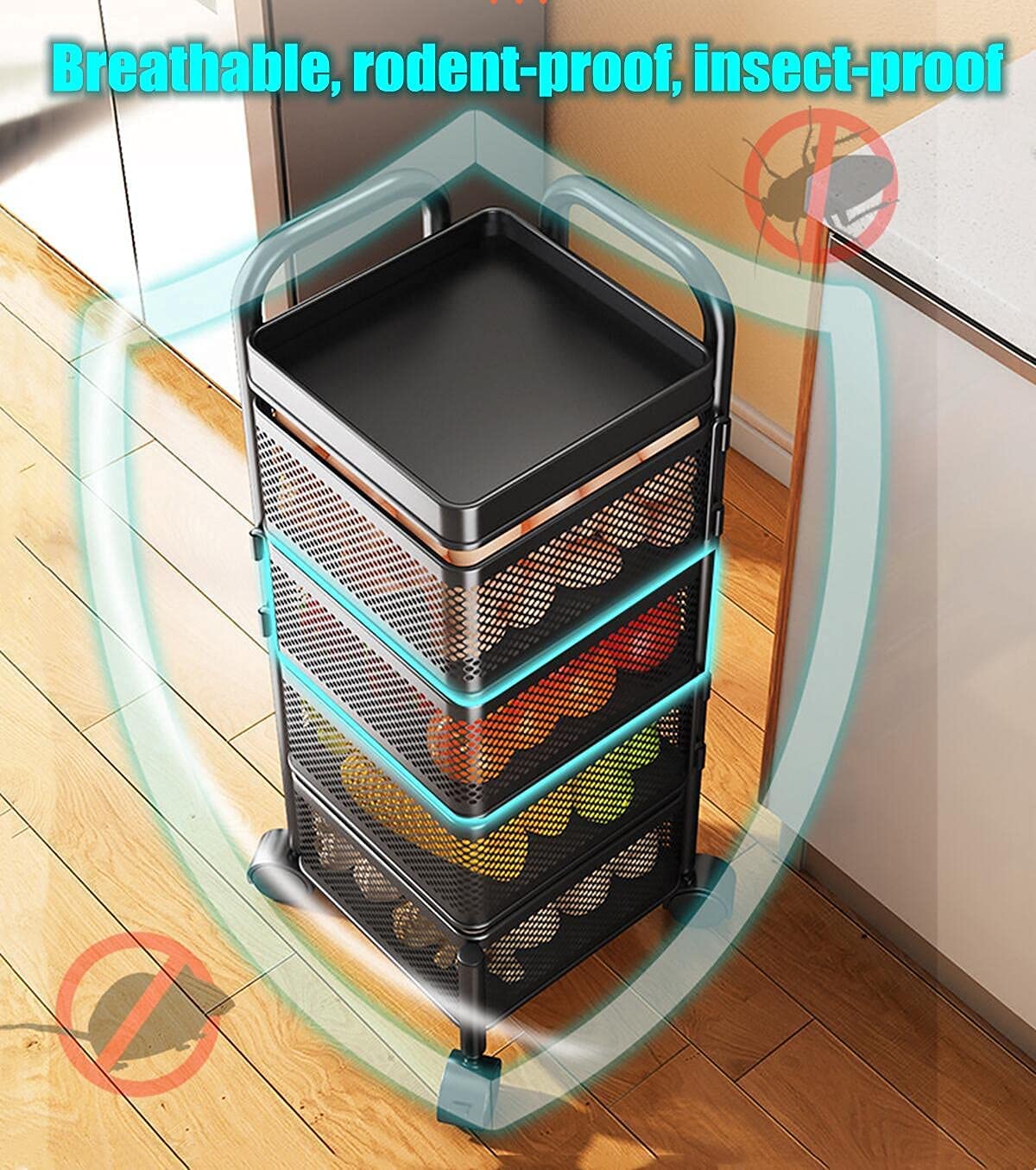 Multi- Layer Rotating Kitchen Storage Rack with Universal Wheels - Image 6