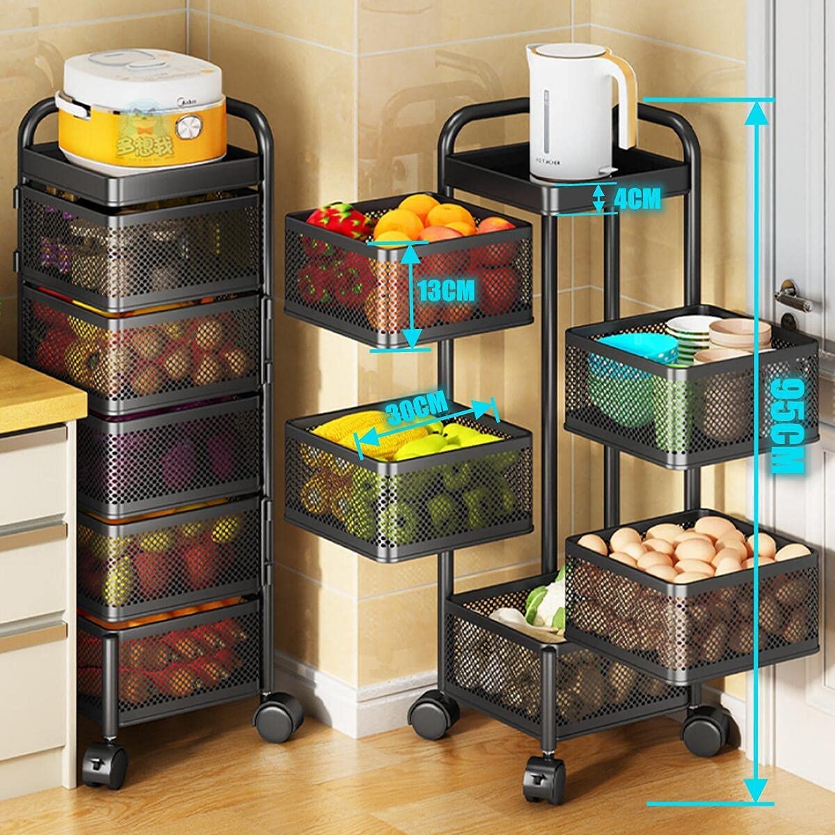 Multi- Layer Rotating Kitchen Storage Rack with Universal Wheels - Image 7