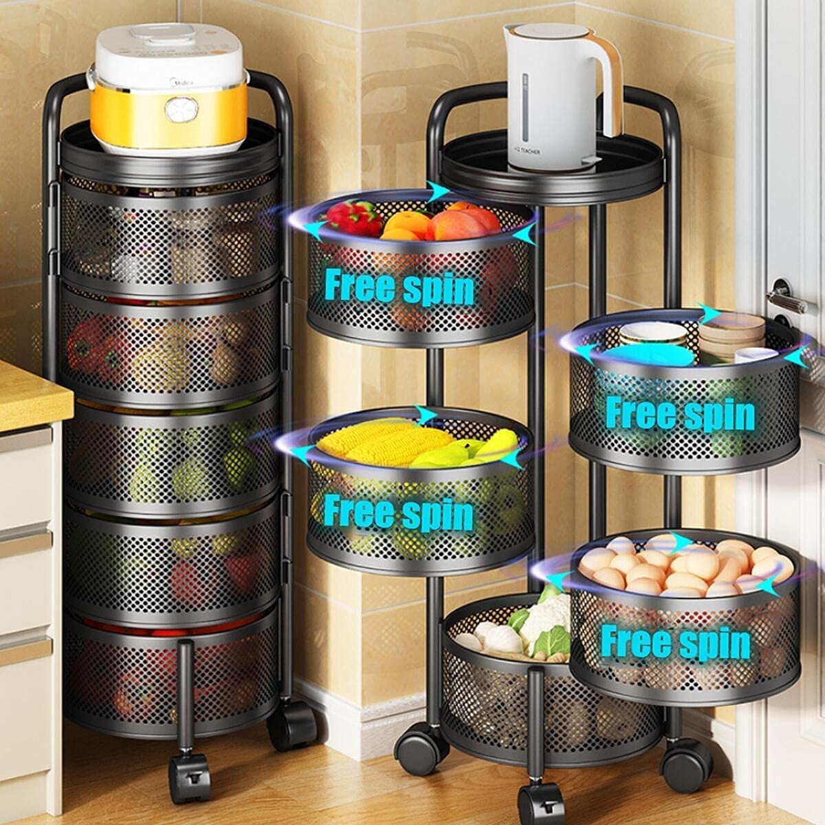 Multi- Layer Rotating Kitchen Storage Rack with Universal Wheels - Image 8