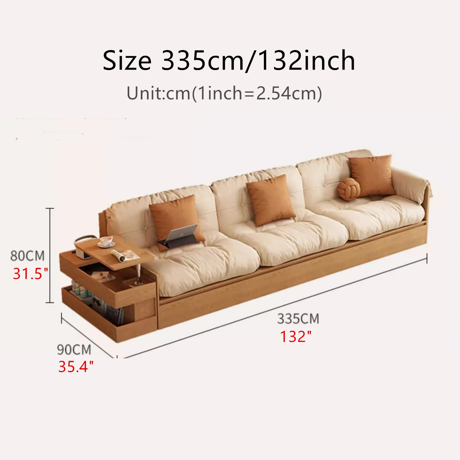 Multifunction Fabric High Box Storage Sofa with Armrest Table and Drawers - Image 9