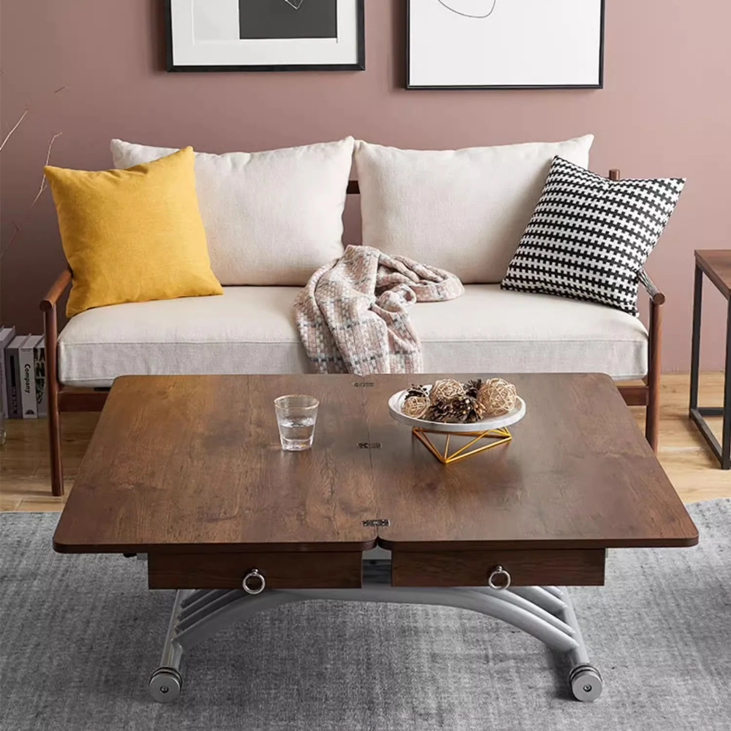 Multifunction Lifting Coffee Table with Drawers - Image 4