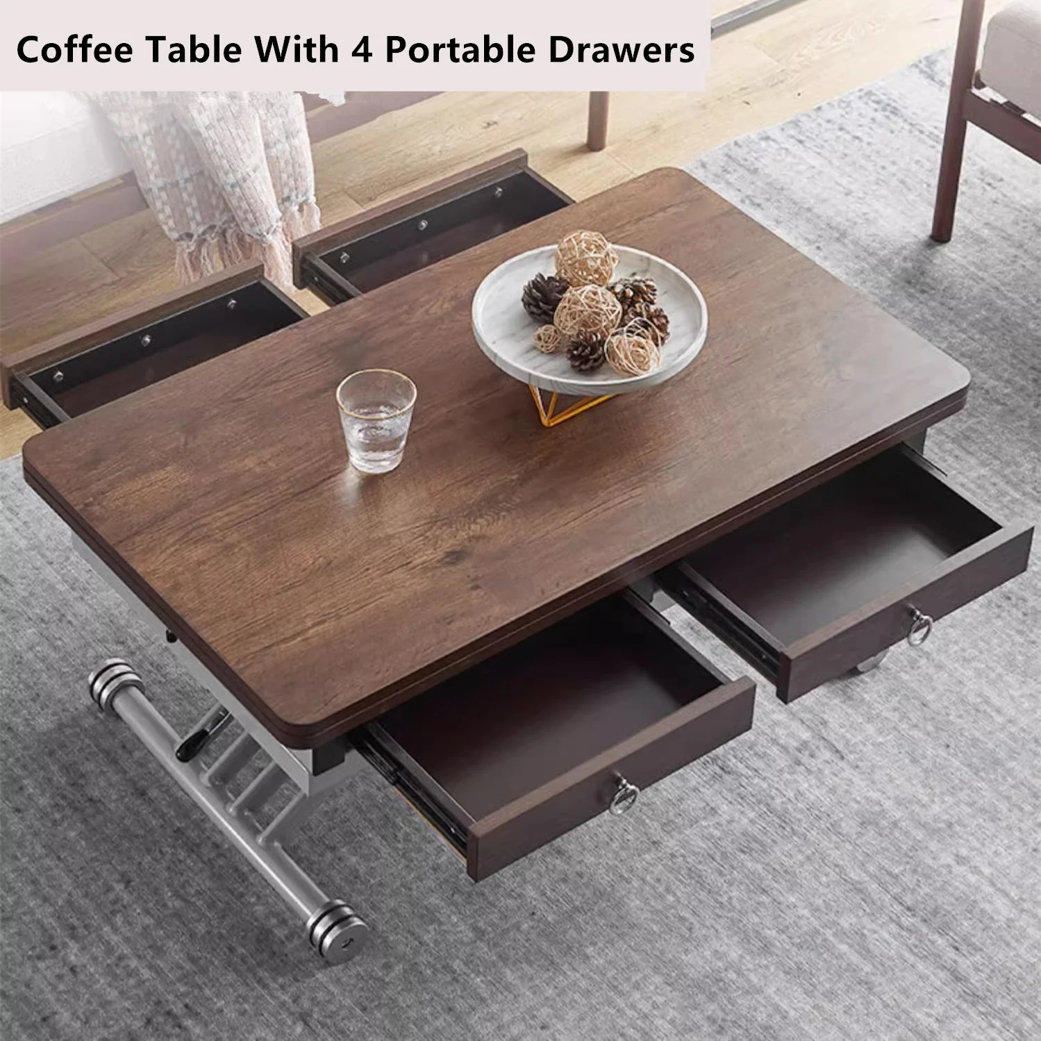 Multifunction Lifting Coffee Table with Drawers - Image 7
