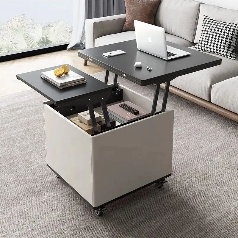 Multifunction Modern Liftable and Expandable Coffee Table with Storage Drawers and Universal Wheels - Image 3