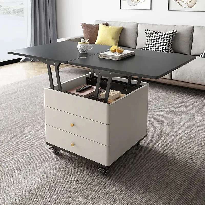 Multifunction Modern Liftable and Expandable Coffee Table with Storage Drawers and Universal Wheels - Image 4