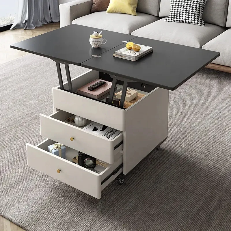 Multifunction Modern Liftable and Expandable Coffee Table with Storage Drawers and Universal Wheels - Image 5