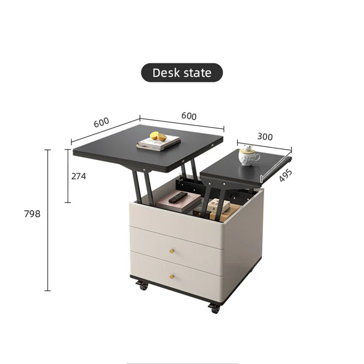 Multifunction Modern Liftable and Expandable Coffee Table with Storage Drawers and Universal Wheels - Image 7