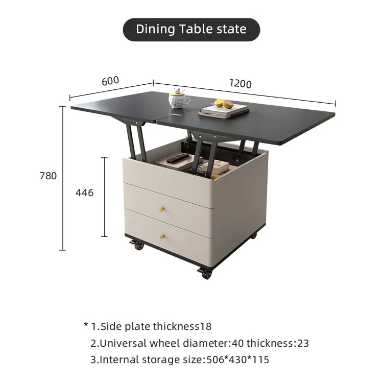 Multifunction Modern Liftable and Expandable Coffee Table with Storage Drawers and Universal Wheels - Image 8