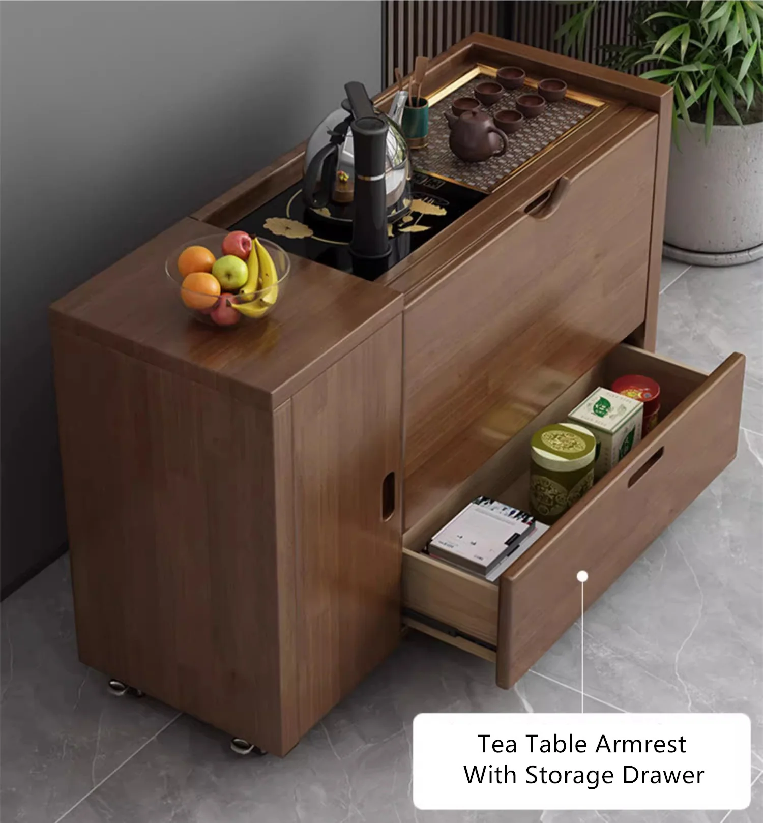Multifunction Sofa Bed with Gongfu Tea Table Armrest and Underneath Storage - Image 10