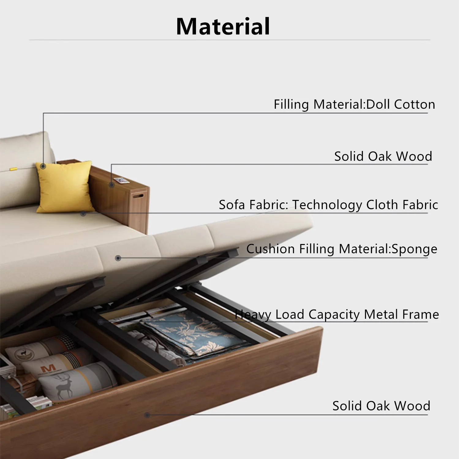 Multifunction Sofa Bed with Gongfu Tea Table Armrest and Underneath Storage - Image 11