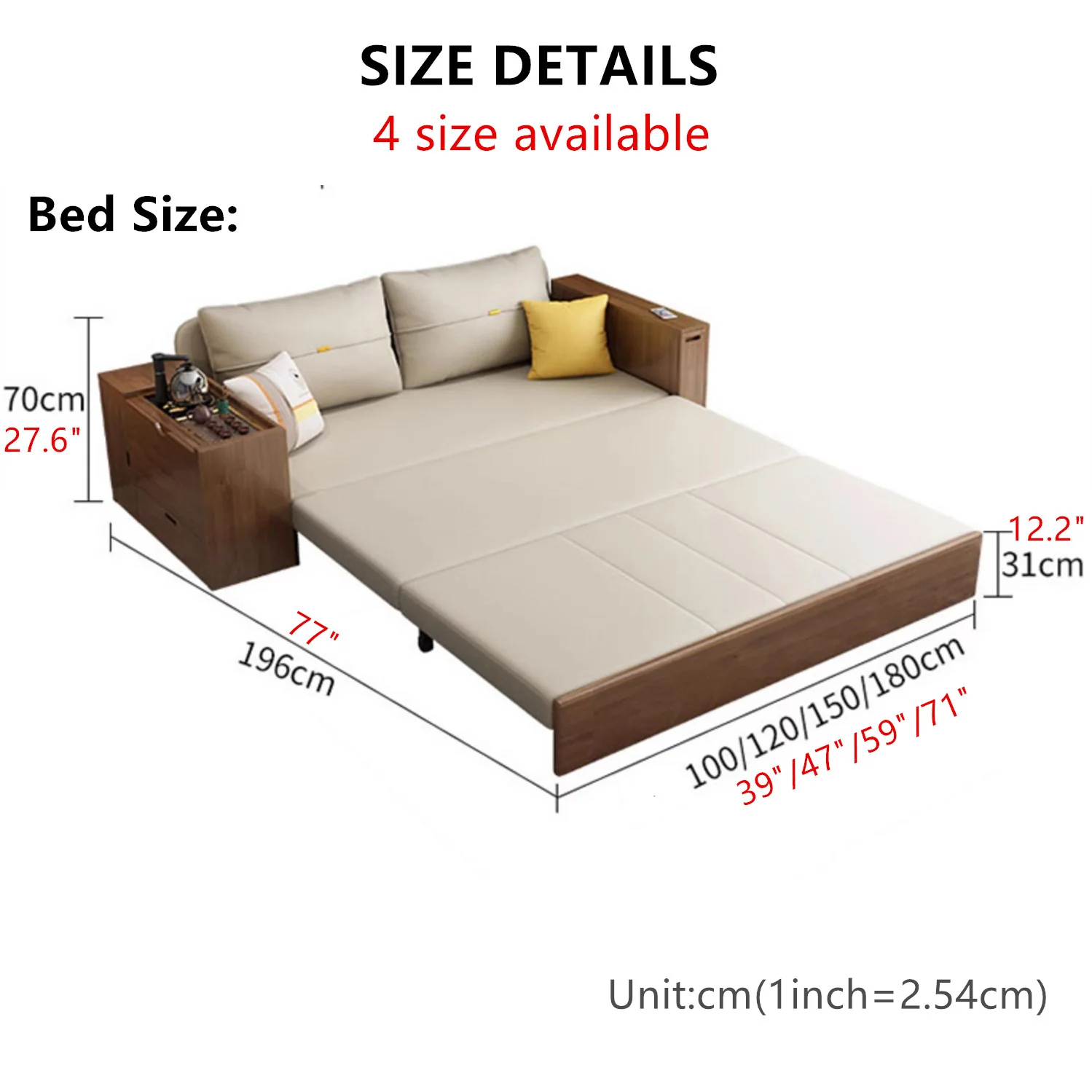 Multifunction Sofa Bed with Gongfu Tea Table Armrest and Underneath Storage - Image 13