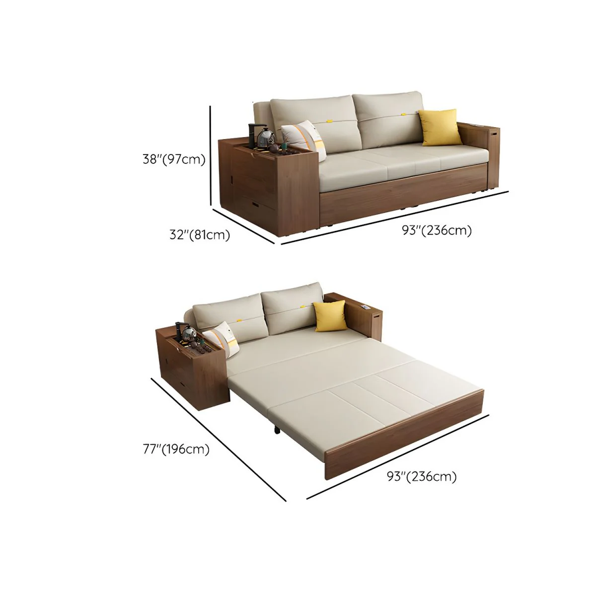 Multifunction Sofa Bed with Gongfu Tea Table Armrest and Underneath Storage - Image 16