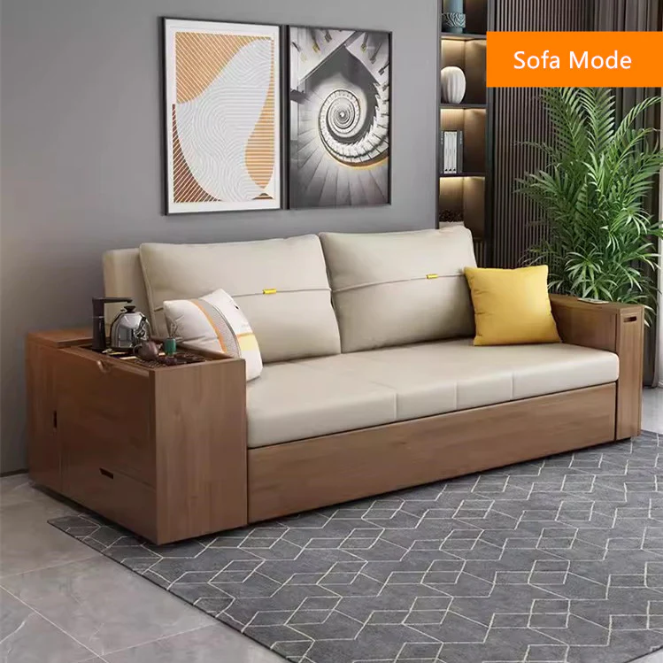 Multifunction Sofa Bed with Gongfu Tea Table Armrest and Underneath Storage - Image 2