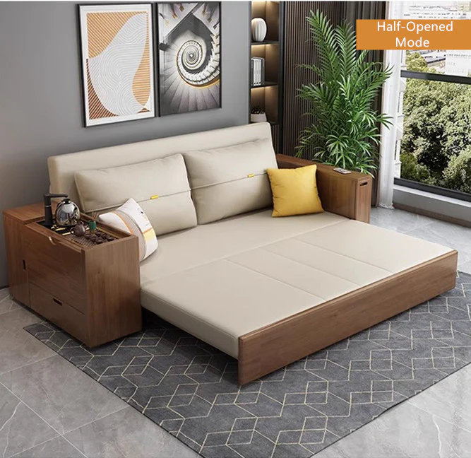 Multifunction Sofa Bed with Gongfu Tea Table Armrest and Underneath Storage - Image 3