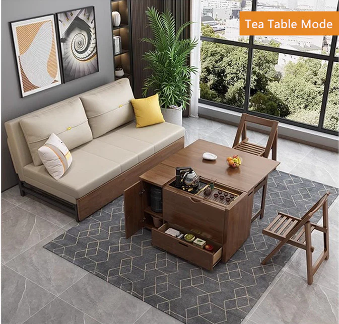 Multifunction Sofa Bed with Gongfu Tea Table Armrest and Underneath Storage - Image 5