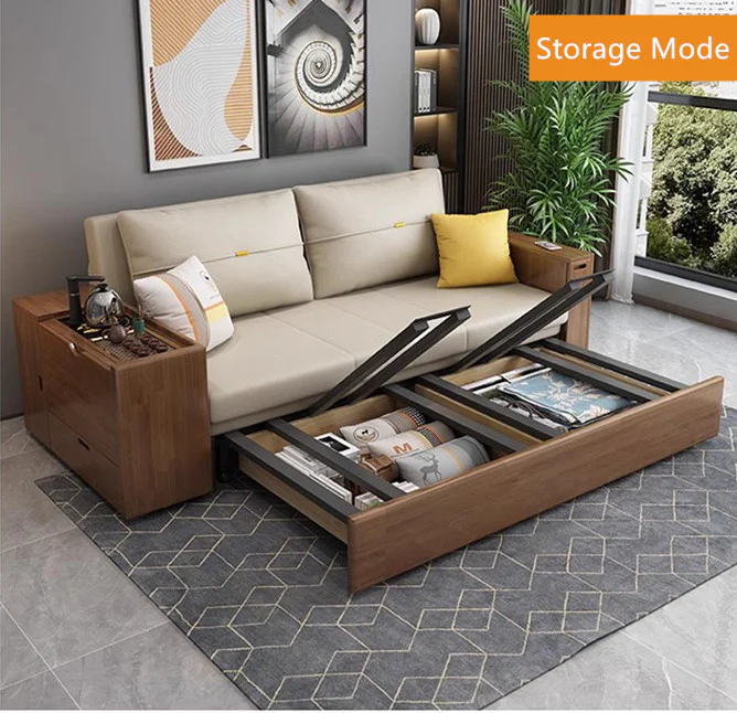 Multifunction Sofa Bed with Gongfu Tea Table Armrest and Underneath Storage - Image 6