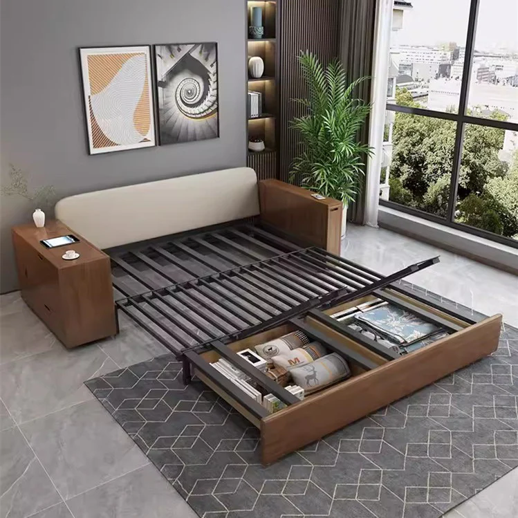Multifunction Sofa Bed with Gongfu Tea Table Armrest and Underneath Storage - Image 7