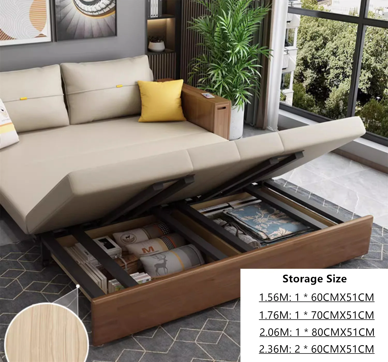 Multifunction Sofa Bed with Gongfu Tea Table Armrest and Underneath Storage - Image 8
