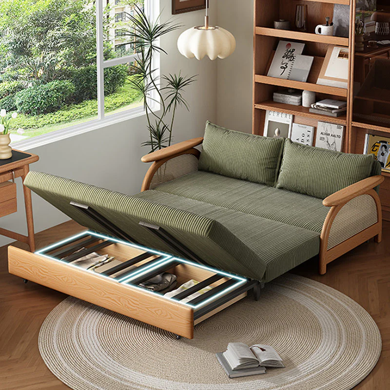 Multifunctional Corduroy Fabric Sofa Bed With Underneath Storage - Image 6