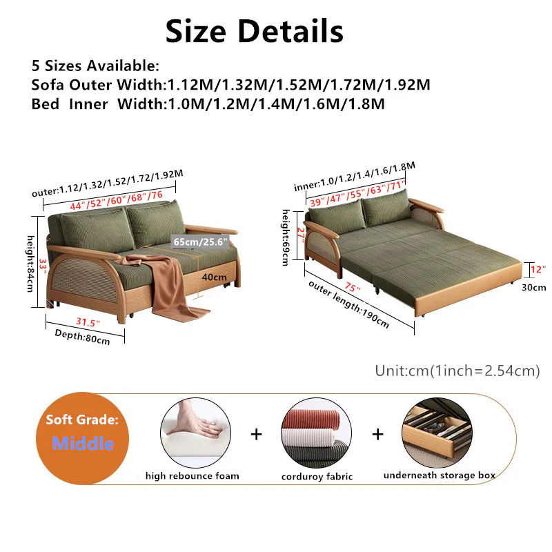 Multifunctional Corduroy Fabric Sofa Bed With Underneath Storage - Image 7