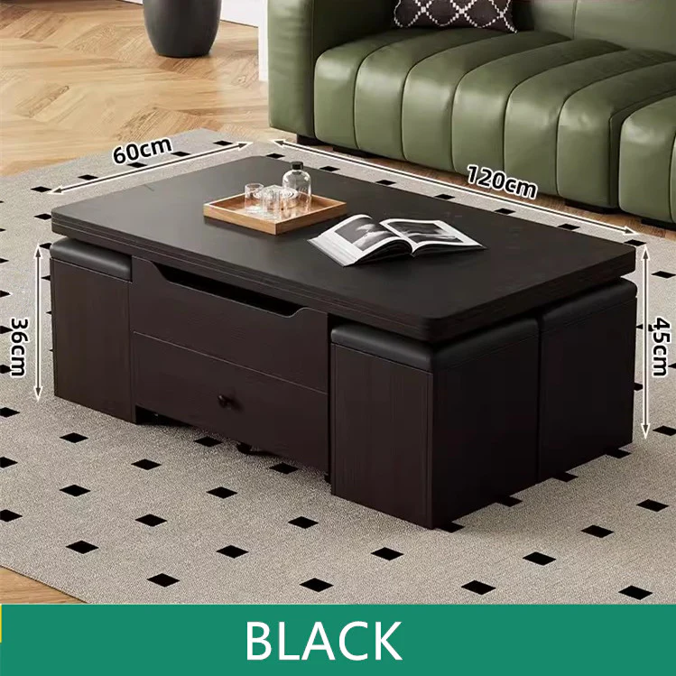 Multifunctional Lift Top Coffee Table With 4 Storage Stools - Image 10