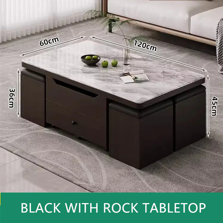 Multifunctional Lift Top Coffee Table With 4 Storage Stools - Image 12