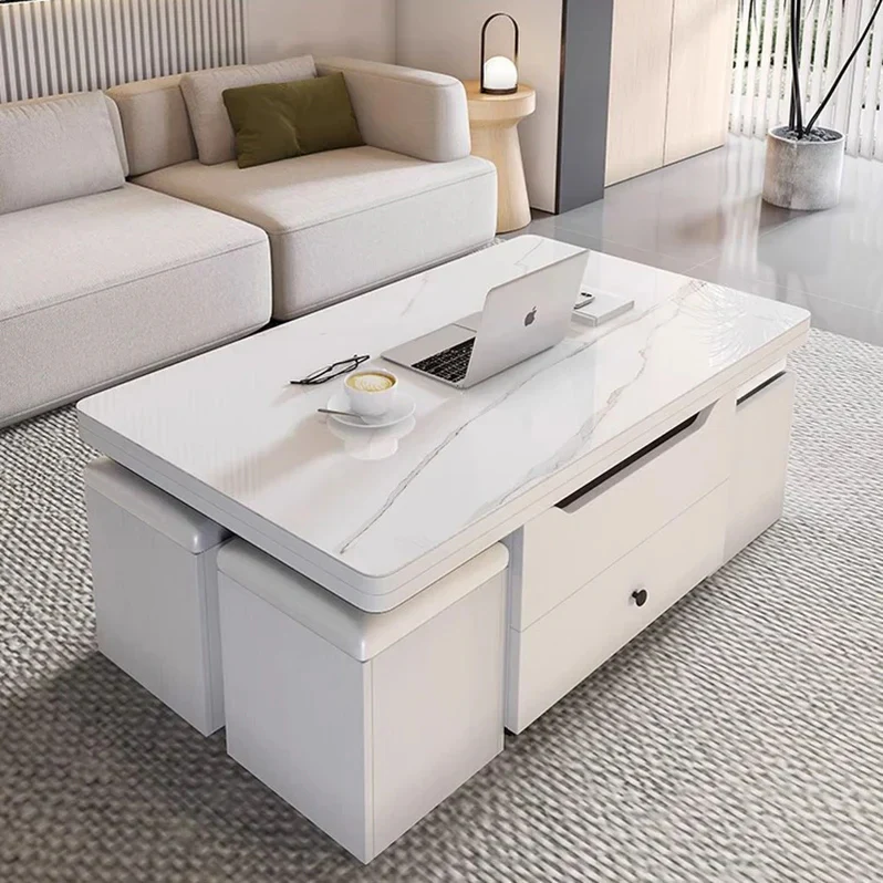 Multifunctional Lift Top Coffee Table With 4 Storage Stools - Image 2